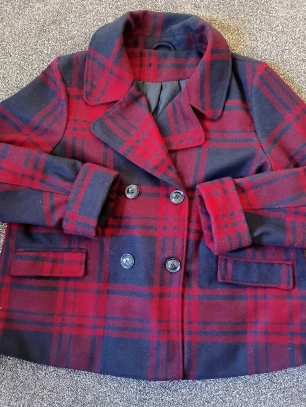 Larry Levine Women's Plaid Peacoat Red Blue Double Breasted Dark Academia 24W